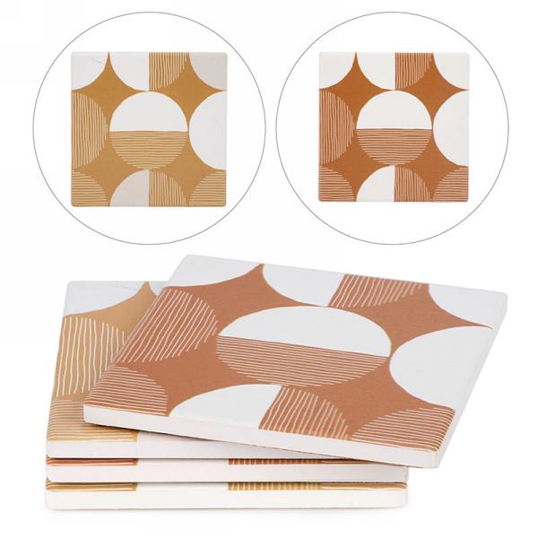 Sous-verre carré 4 po motif géométrique jaune ocre (paquet de 4)