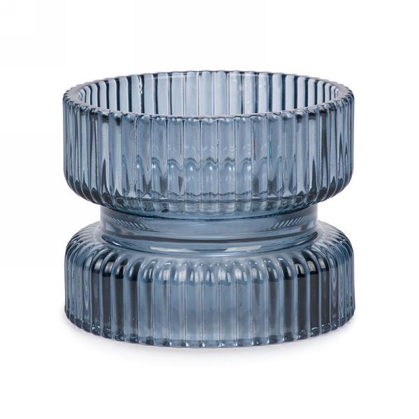 Porte-chandelle réversible en verre 3,5 po x 3 po bleu