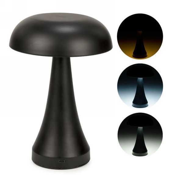 Lampe en métal DEL USB champignon 6 po x 8,5 po noir