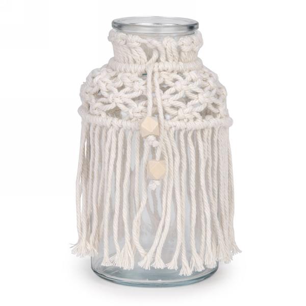 Vase en verre avec macramé naturel