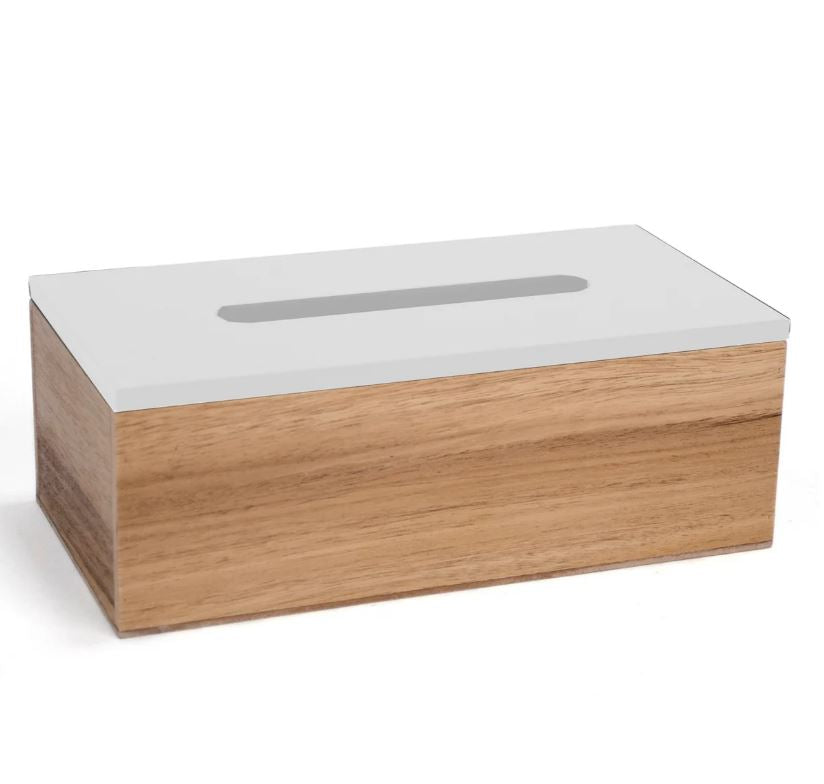 Boite à mouchoirs en bois naturel et blanc
