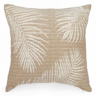 Coussin 17 po x 17 po motif feuillage et tissé naturel