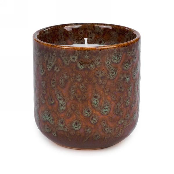 Chandelle pot en céramique vert et brun 4 po x 4 po