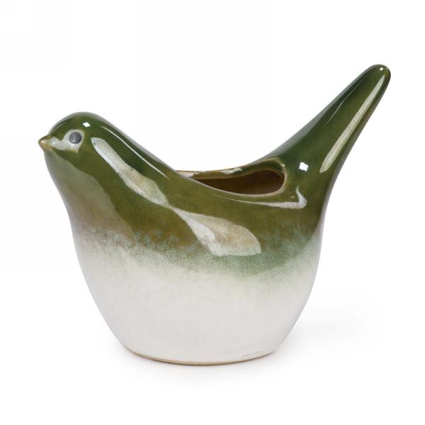 Porte lampion en céramique en forme d'oiseau vert et blanc 3 po x 6 po x 4 po