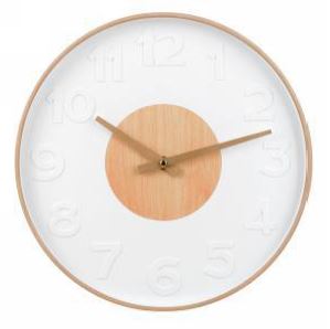 Horloge blanche et bois naturel 12 po