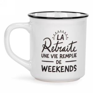 Tasse 3,5 po x 4 po "La retraite une vie remplie de weekends"