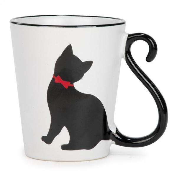 Tasse à café 400 ml - Chat noir et poignée en queue de chat