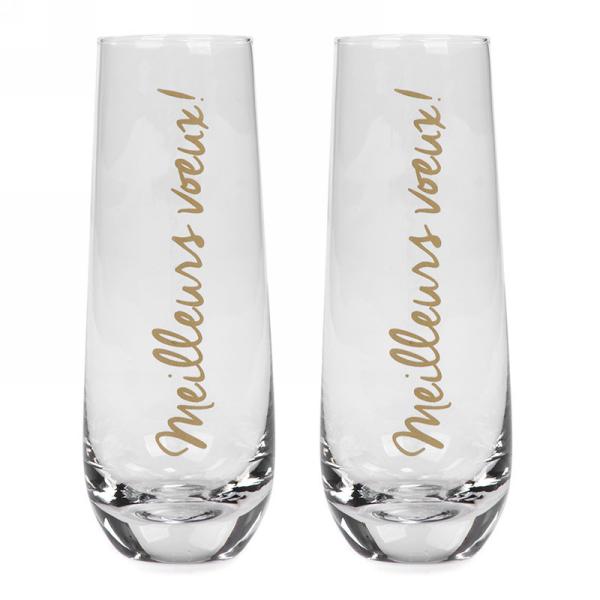 Flûte à champagne sans pied en vitre "Meilleurs voeux" (paquet de 2)