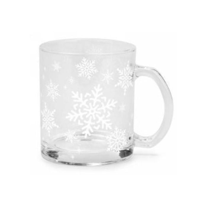 Tasse en verre clair motif de flocon blancs 3 po x 4 po