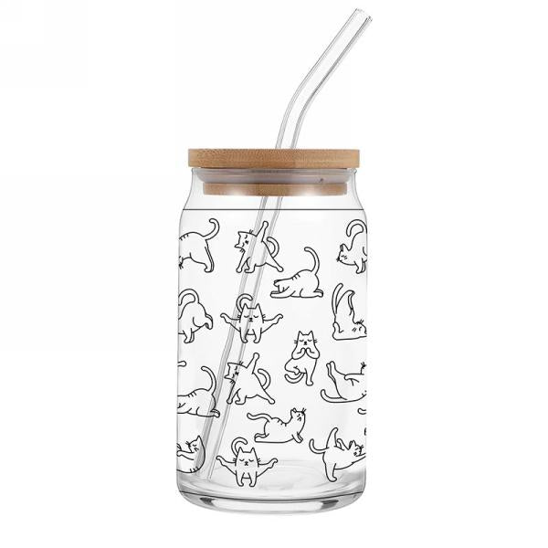 Verre avec paille et couvercle Chat yoga