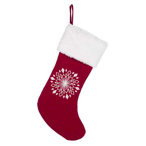 Bas de Noël 19 po rouge avec flocon blanc