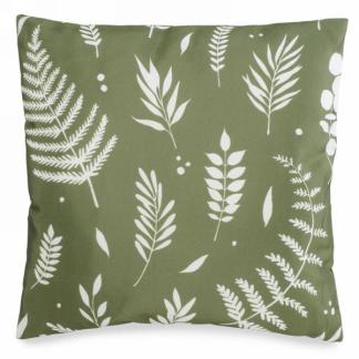Coussin d'extérieur 17 po x 17 po vert kaki avec motif de feuilles