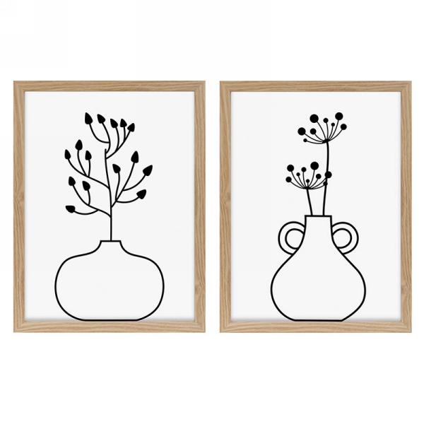 Cadre mural en bois naturel 13 po x 17 po motif de vase