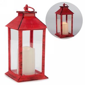 Lanterne 6 po x 12 po rouge avec chandelle DEL