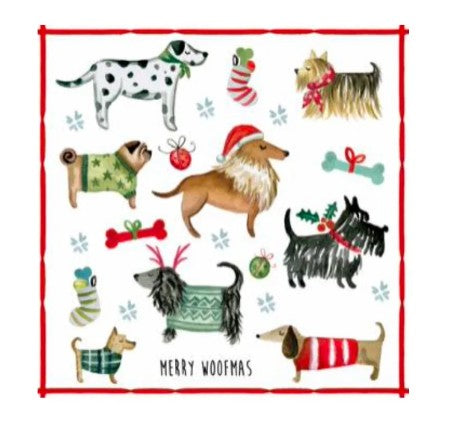 Serviette de table en papier 3 plis chiens de Noël (paquet de 20)