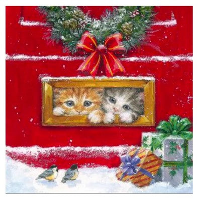 Serviette de table en papier 3 plis chatons à la porte rouge (paquet de 20)