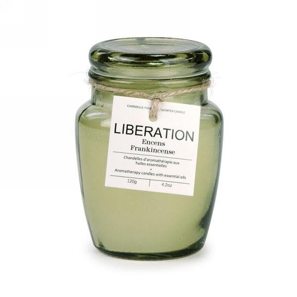 Chandelle parfumée dans un pot en verre 3 po x 3,5 po verte "Libération"