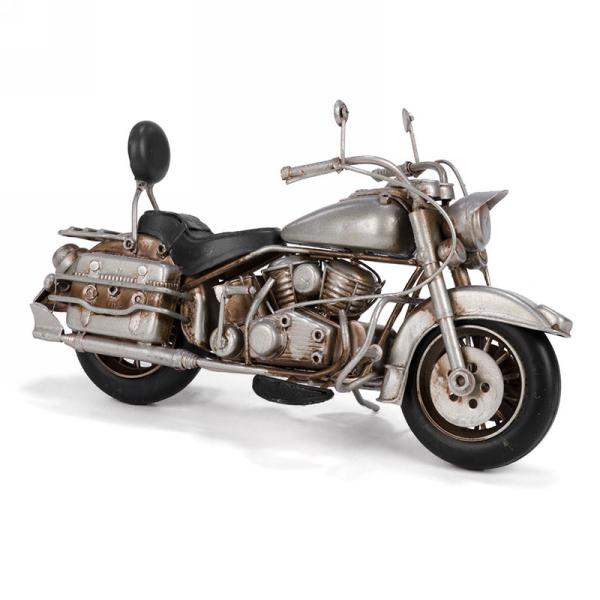 Moto antique en métal 11 po x 4 po x 6 po noire et argent