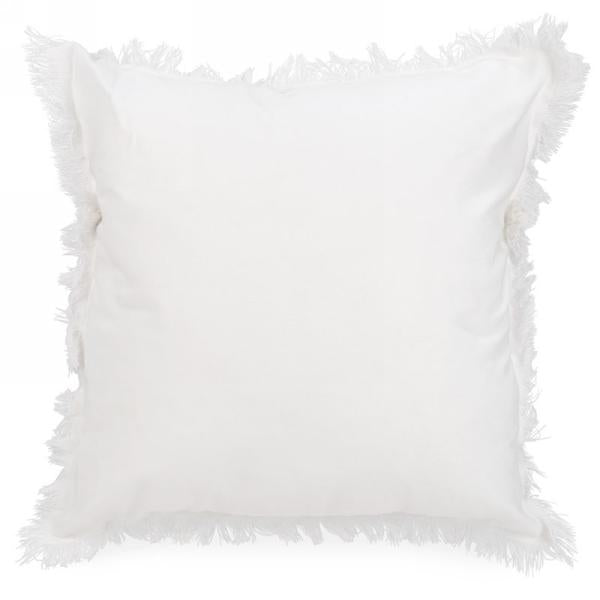 Coussin 17 po x 17 po blanc avec frange blanche