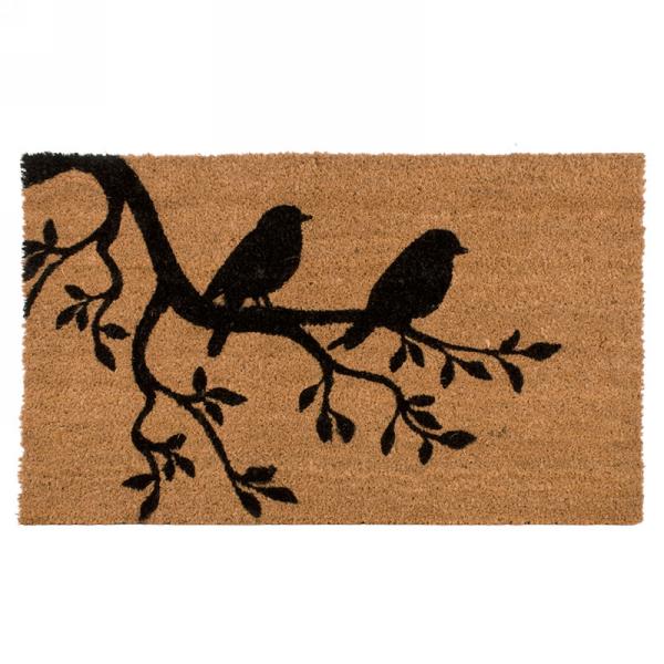 Tapis d'entrée en coco 18 po x 30 po oiseaux sur branche noirs