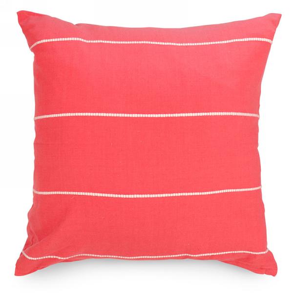 Coussin 17 po x 17 po corail et rayures blanches