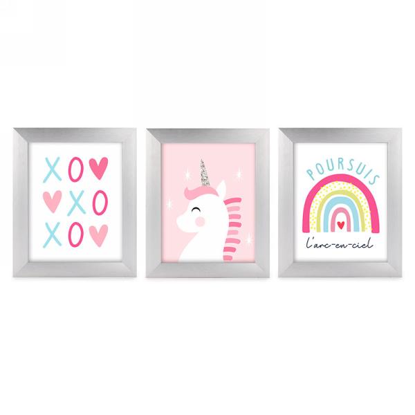 Tableau 8 po x 10 po XOXO, licorne, arc-en-ciel