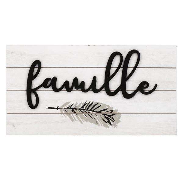 Plaque murale en bois 12 po x 6 po Famille avec plume