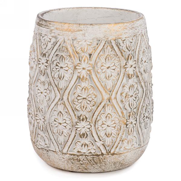 Cache-pot 7 po beige avec motifs losanges et fleurs or