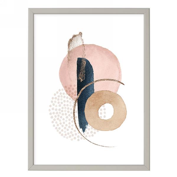 Tableau 14 po x 18 po rond abstrait rose et bleu