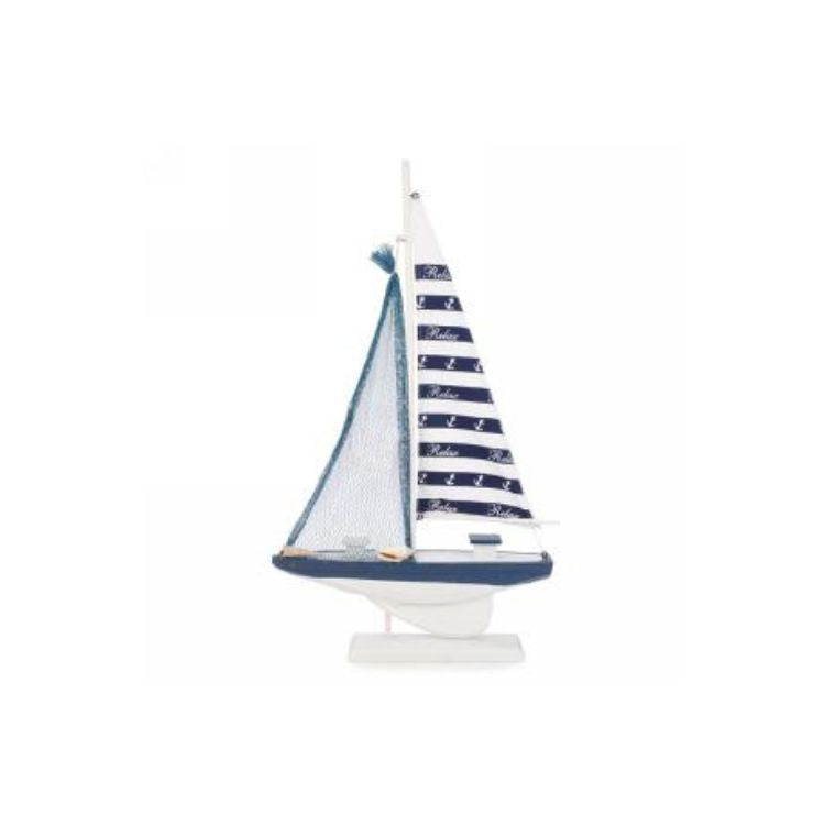 Voilier 12 po x 2 po x 21 po "Relax" blanc et bleu