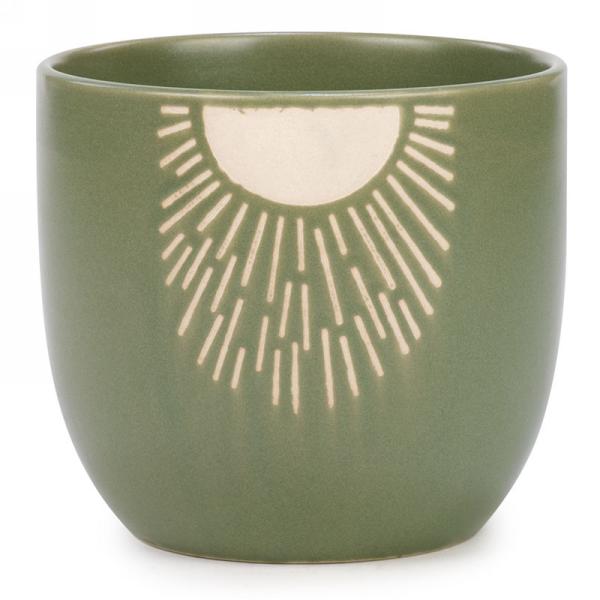 Cache-pot en céramique verte avec un motif de soleil 5,5 po x 5 po
