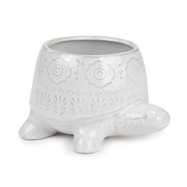 Cache-pot en céramique blanche en forme de tortue 6 po x 7po x 4 po