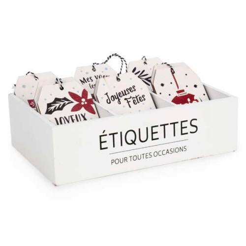 Étiquette 9 po x 3 po blanc avec message des Fêtes