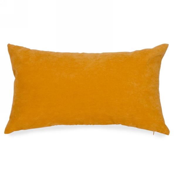 Coussin 12 po x 20 po velours côtelé jaune moutarde
