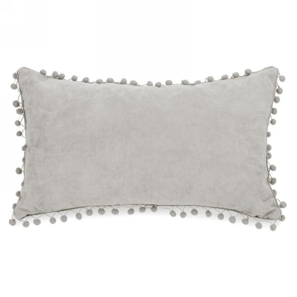Coussin 12 po x 20 po en velours gris avec franges à pompon