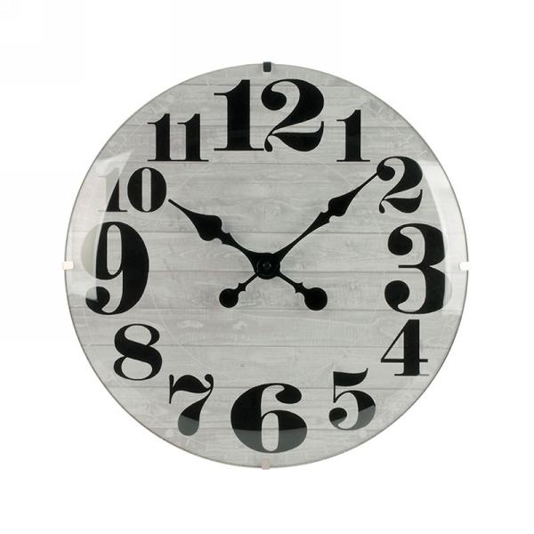 Horloge murale 16 po style faux bois avec vitre bombée