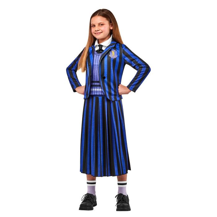 Costume enfant Mercredi Addams - uniforme bleu rayé
