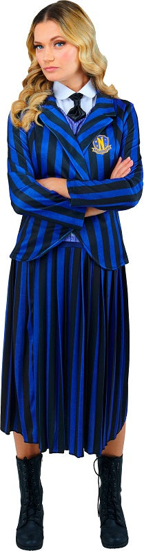 Costume femme Mercredi Addams - uniforme bleu rayé