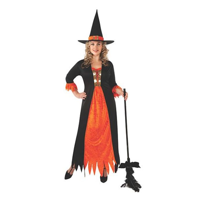 Costume femme sorcière robe noire et orange