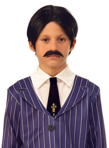 Perruque enfant garçon brun et moustache Gomez (La Famille Addams)