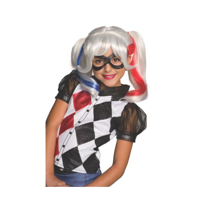 Perruque enfant fille blonde, rouge et bleue Harley Quinn