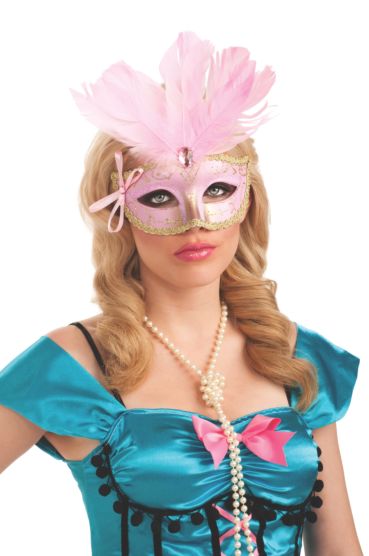 Masque demi-visage à plume rose