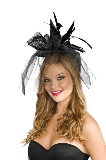 Mini chapeau de sorcière noire avec tulle et plume
