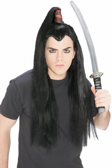 Perruque adulte homme noir long Samouraï