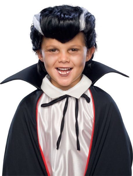 Perruque enfant garçon noir court et mèches blanches vampire