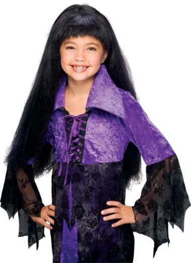 Perruque enfant fille noire longue avec frange