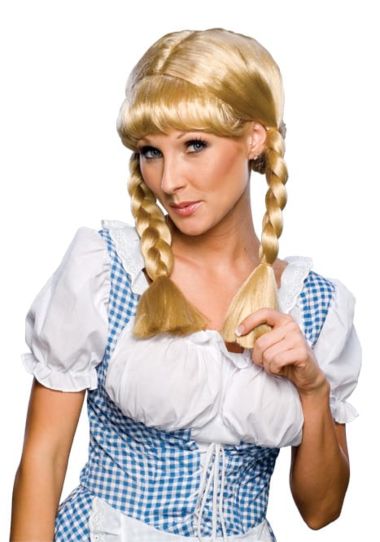 Perruque adulte femme blonde tressée avec frange