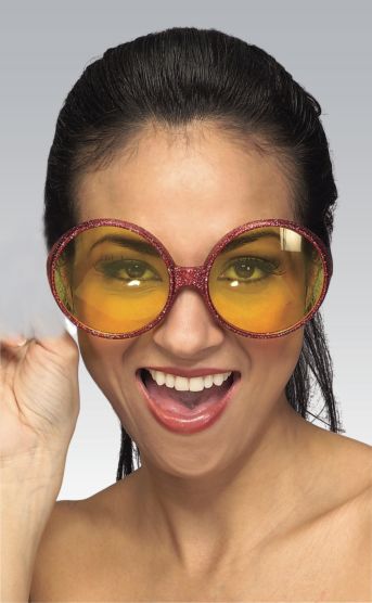 Lunette ronde rouge et verre jaune