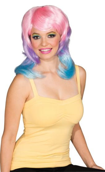 Perruque adulte femme dégradée rose, mauve, bleue