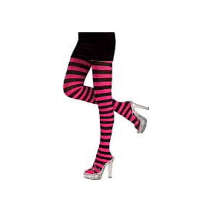 Bas collant femme rayé noir et rose horizontal